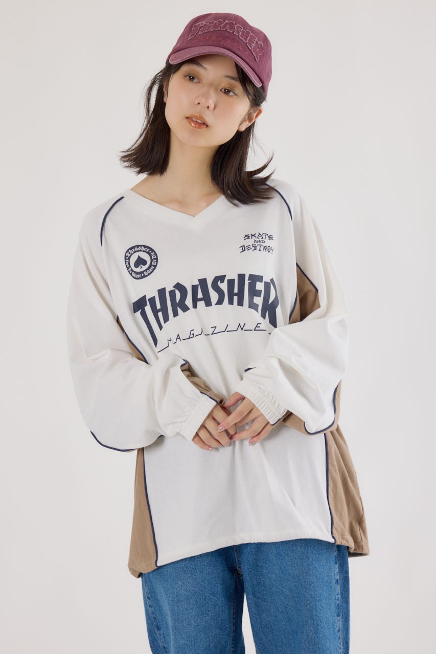 【UNISEX】(THRASHER) GAME L/S Tシャツ O/WHT FREE