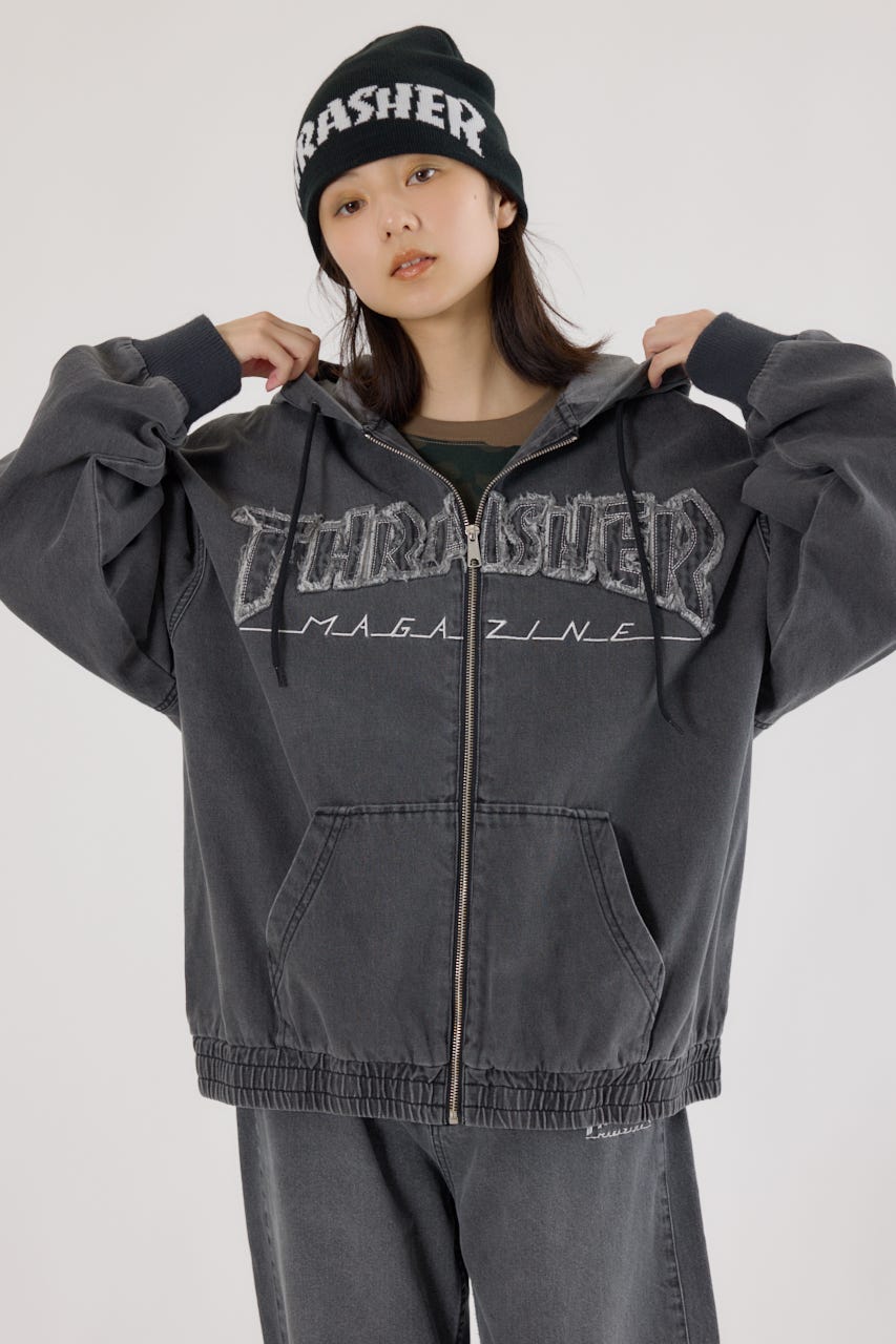 【UNISEX】(THRASHER) デニムフードブルゾン BLK FREE