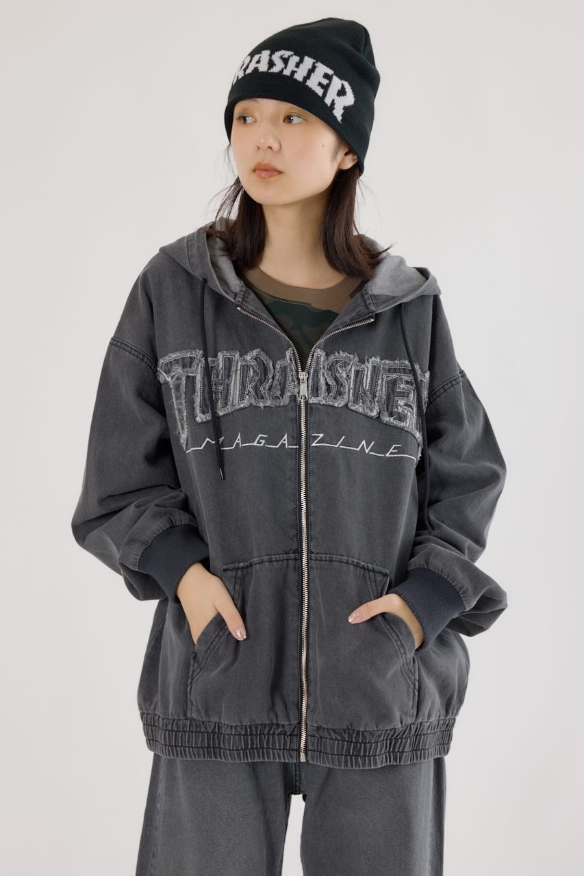 【UNISEX】(THRASHER) デニムフードブルゾン BLK FREE