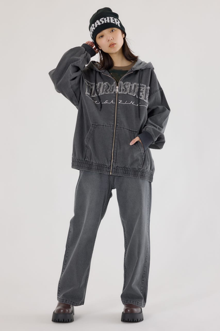 【UNISEX】(THRASHER) デニムフードブルゾン BLK FREE