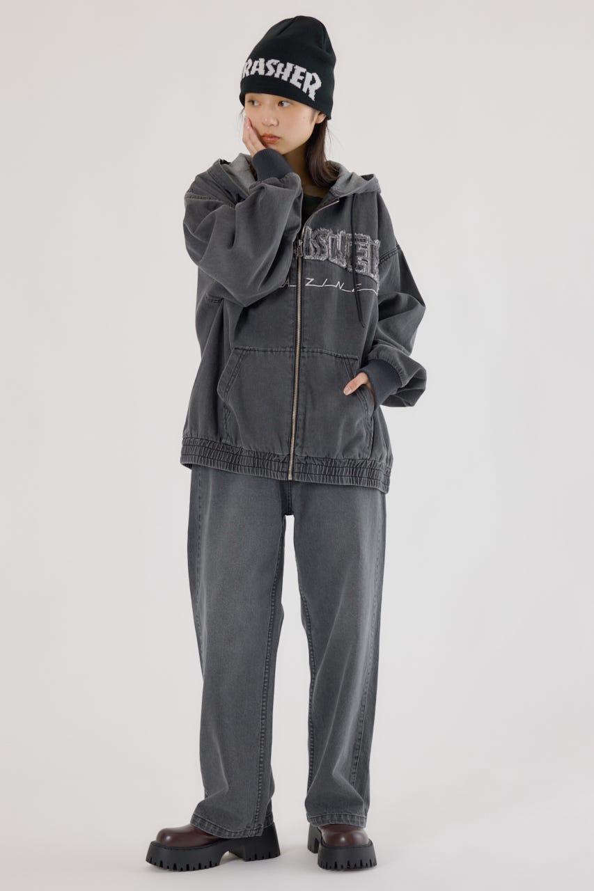 【UNISEX】(THRASHER) デニムフードブルゾン BLK FREE