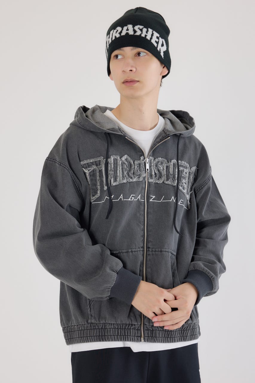 【UNISEX】(THRASHER) デニムフードブルゾン BLK FREE