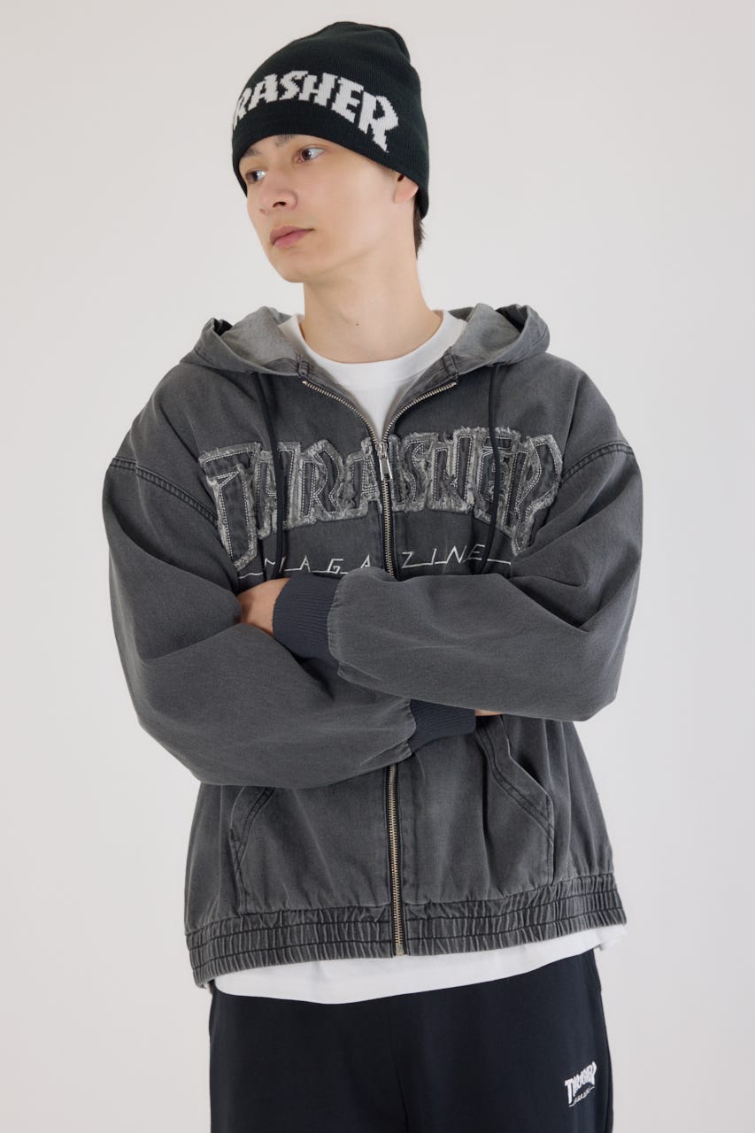 【UNISEX】(THRASHER) デニムフードブルゾン BLK FREE