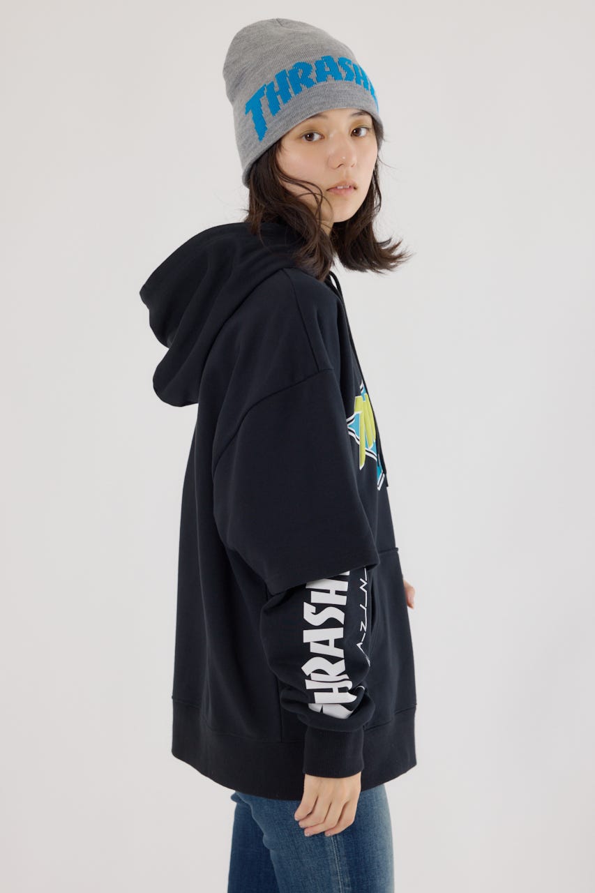 【UNISEX】(THRASHER) レイヤードスウェットパーカー BLK L