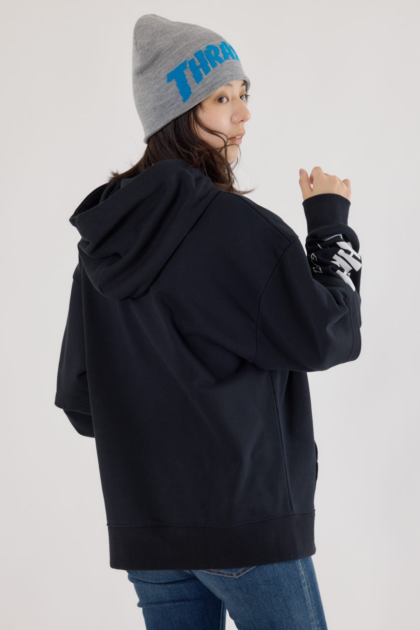 【UNISEX】(THRASHER) レイヤードスウェットパーカー BLK L