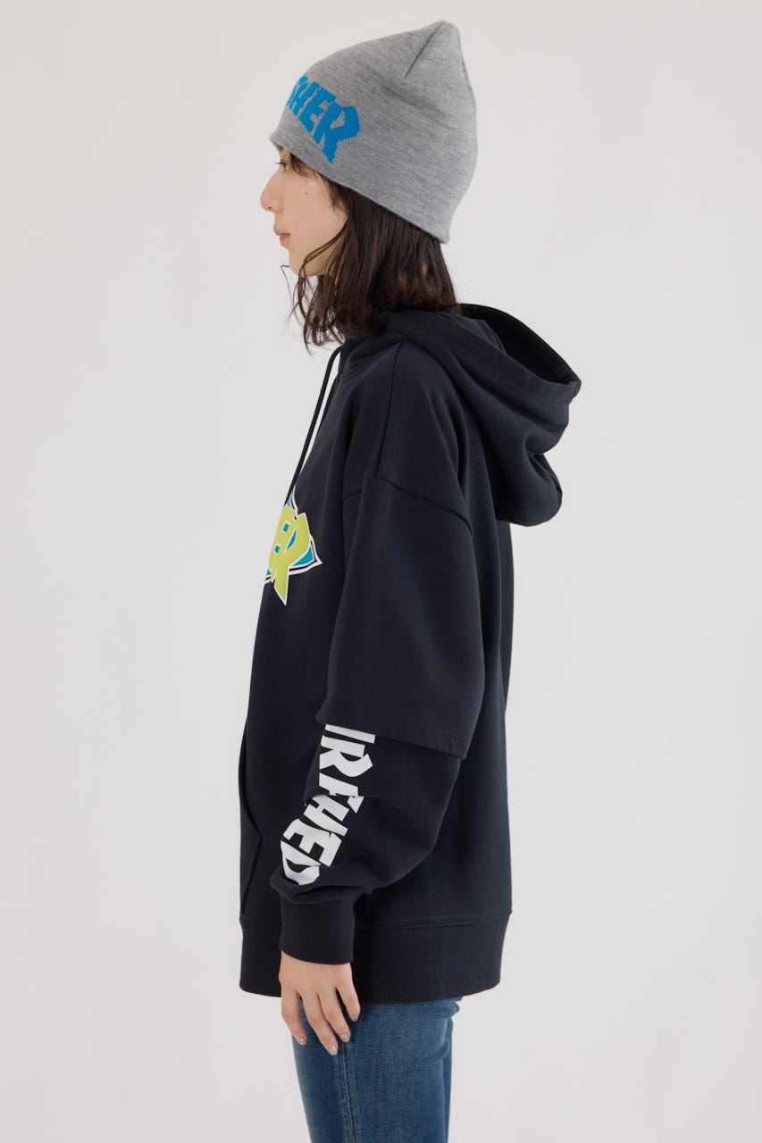 【UNISEX】(THRASHER) レイヤードスウェットパーカー BLK L