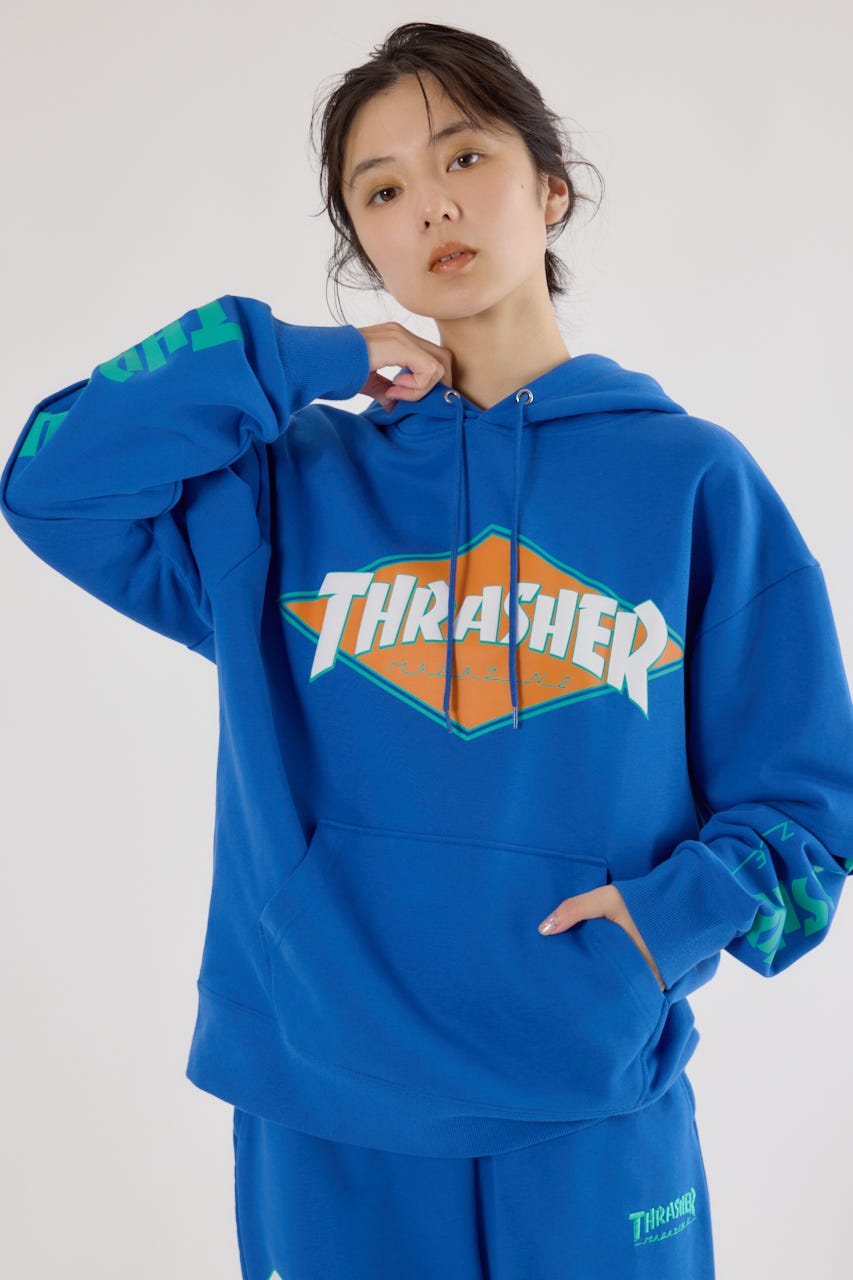【UNISEX】(THRASHER) レイヤードスウェットパーカー BLU M