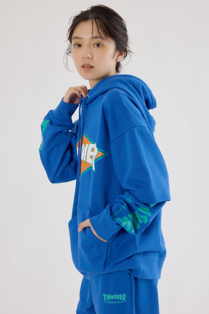 【UNISEX】(THRASHER) レイヤードスウェットパーカー BLU M