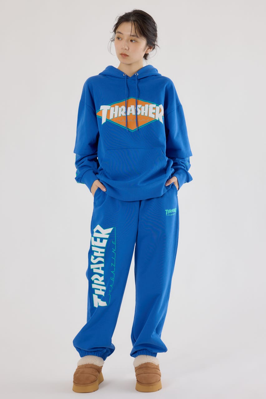 【UNISEX】(THRASHER) レイヤードスウェットパーカー BLU M