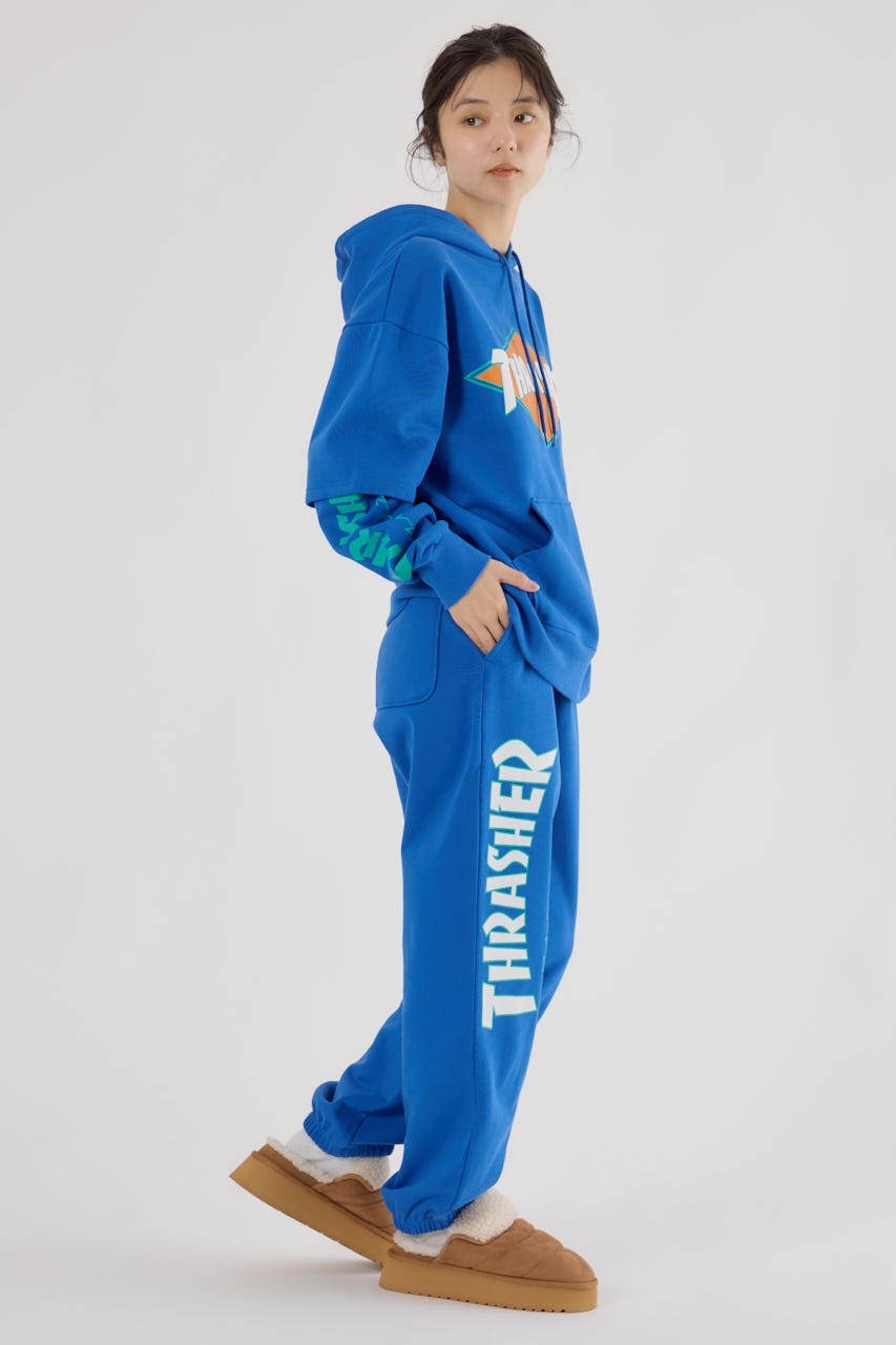 【UNISEX】(THRASHER) レイヤードスウェットパーカー BLU M