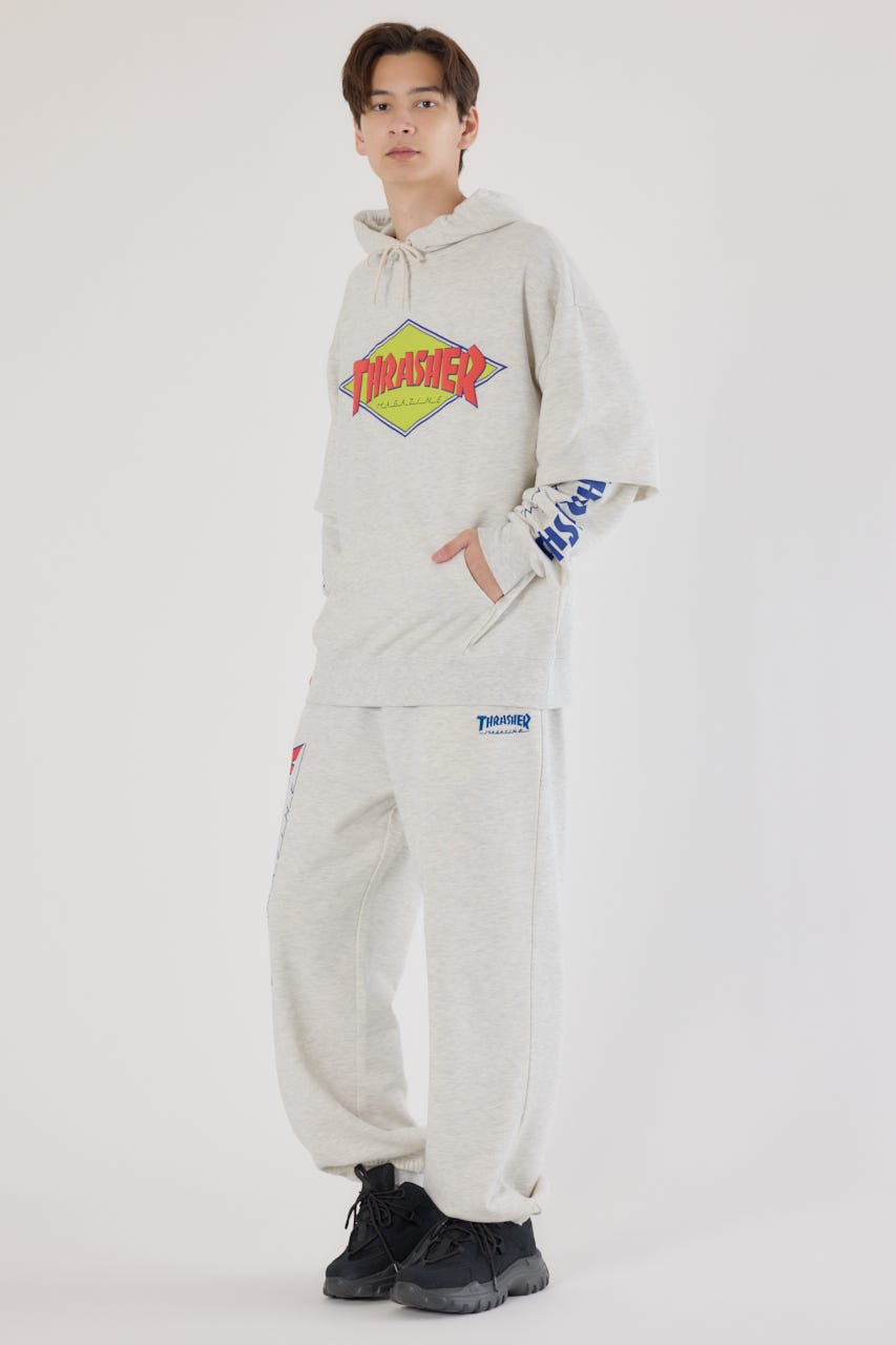 【UNISEX】(THRASHER) レイヤードスウェットパーカー L/T.GRY M