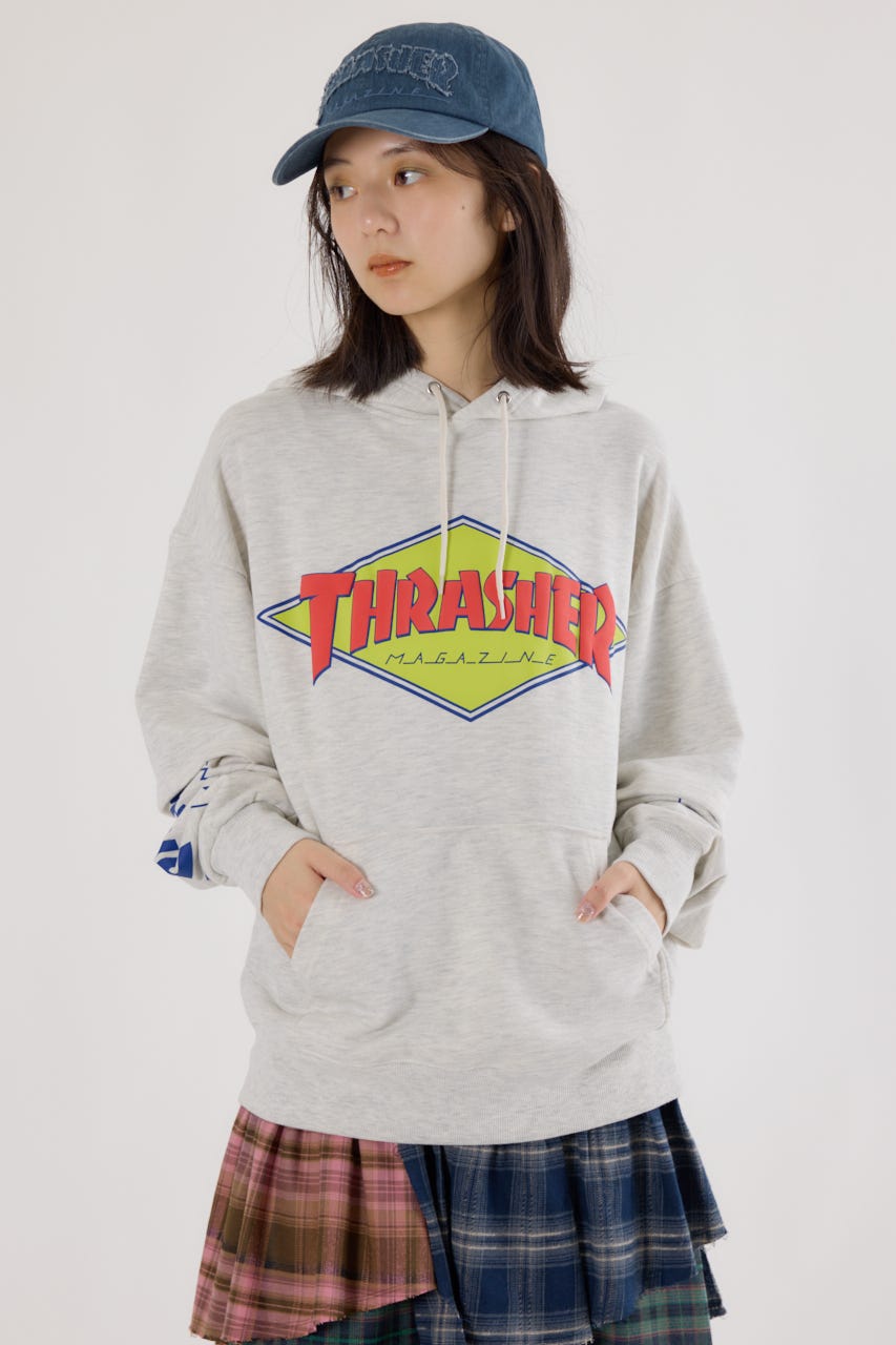 【UNISEX】(THRASHER) レイヤードスウェットパーカー L/T.GRY M