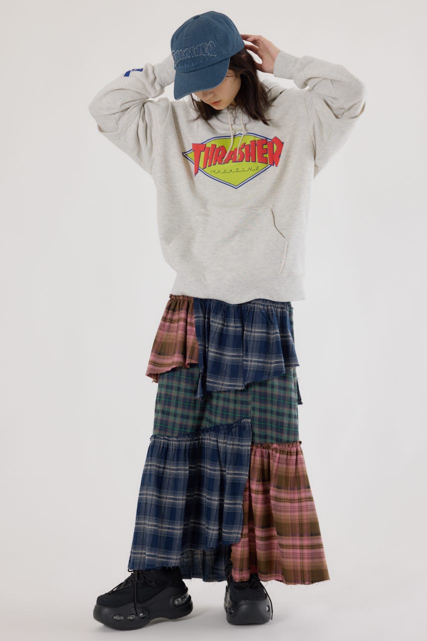 【UNISEX】(THRASHER) レイヤードスウェットパーカー L/T.GRY M