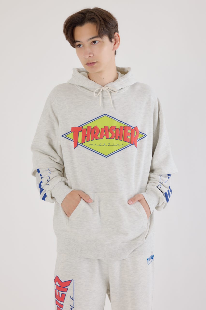 【UNISEX】(THRASHER) レイヤードスウェットパーカー L/T.GRY M