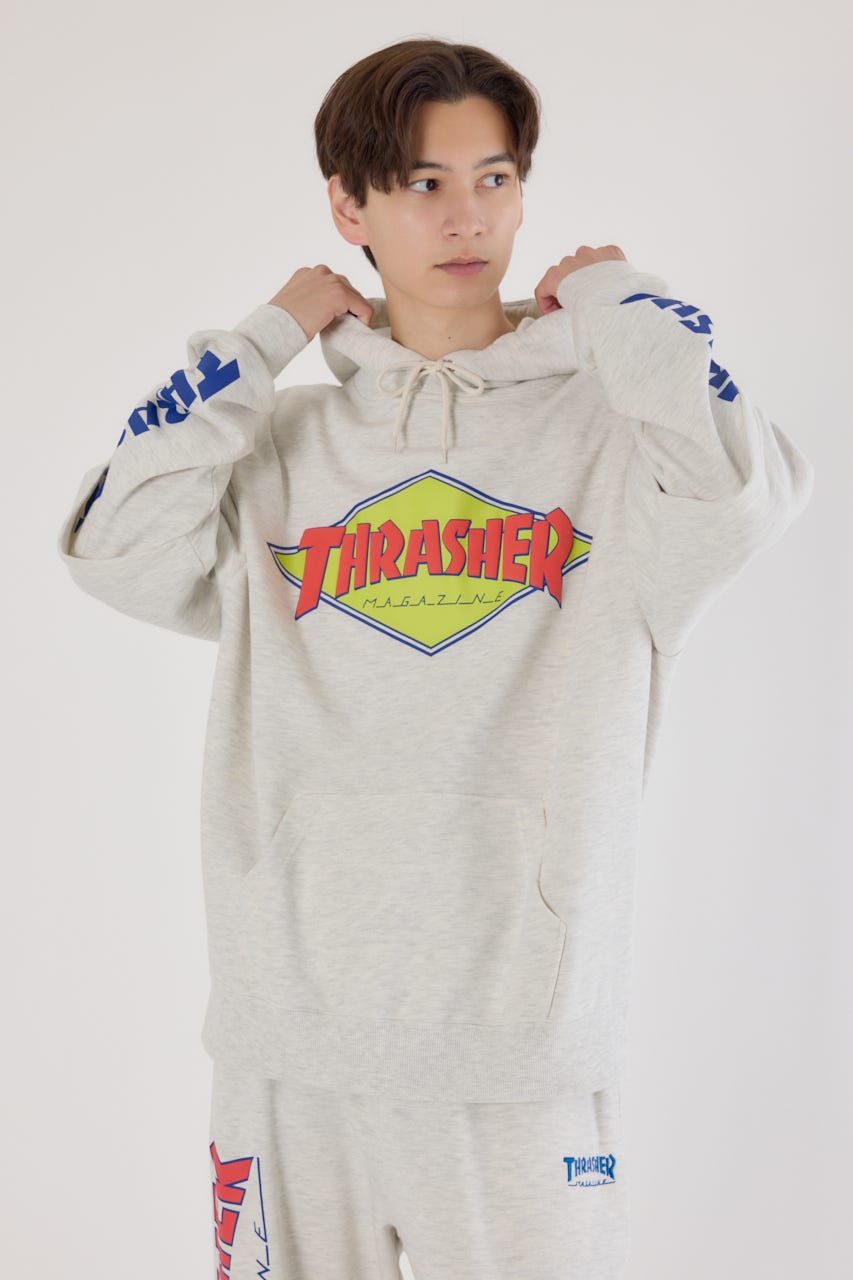 【UNISEX】(THRASHER) レイヤードスウェットパーカー L/T.GRY M