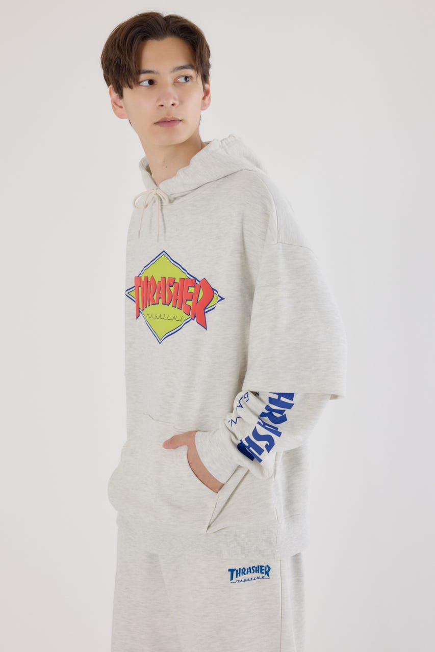 【UNISEX】(THRASHER) レイヤードスウェットパーカー L/T.GRY M