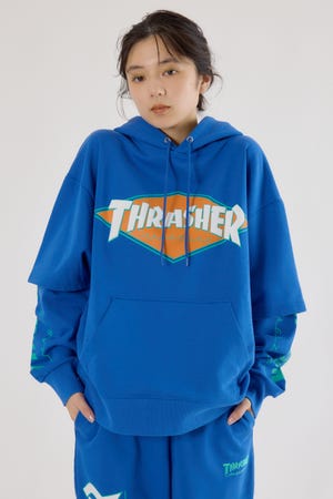 【UNISEX】(THRASHER) レイヤードスウェットパーカー