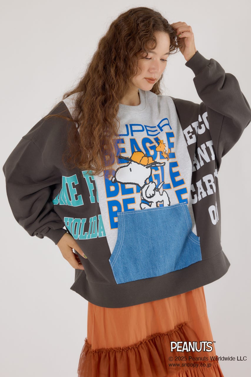 (PEANUTS) カスタムスウェットトップス 柄BLK FREE