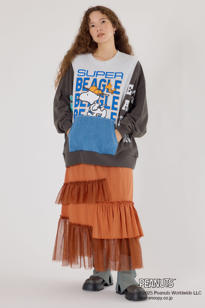 (PEANUTS) カスタムスウェットトップス 柄BLK FREE