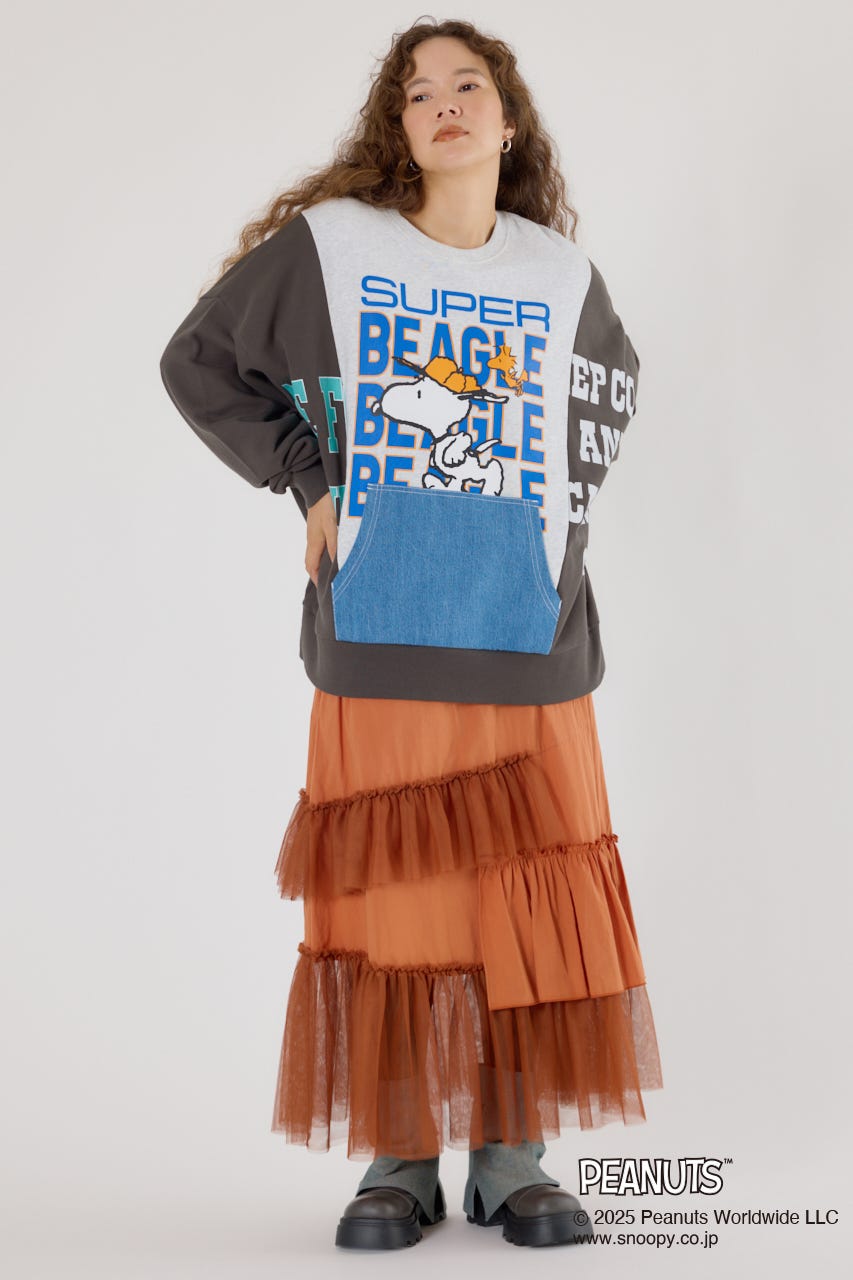 (PEANUTS) カスタムスウェットトップス 柄BLK FREE