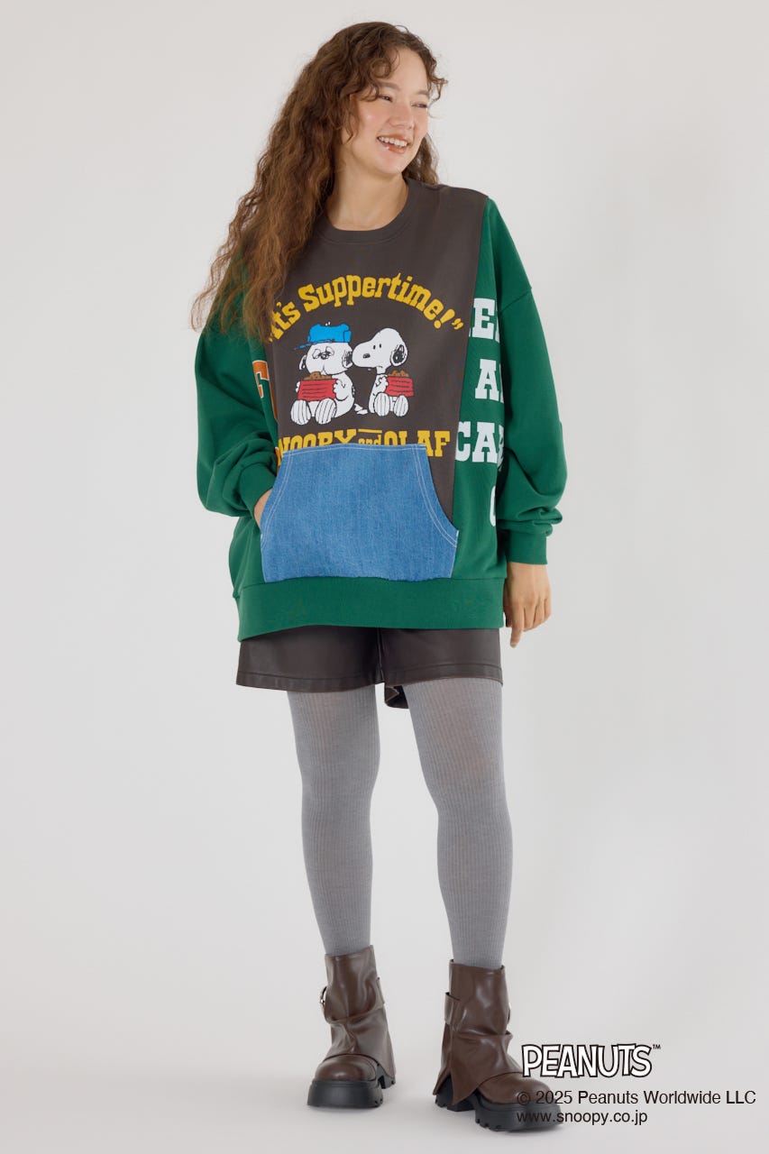 (PEANUTS) カスタムスウェットトップス 柄GRN FREE