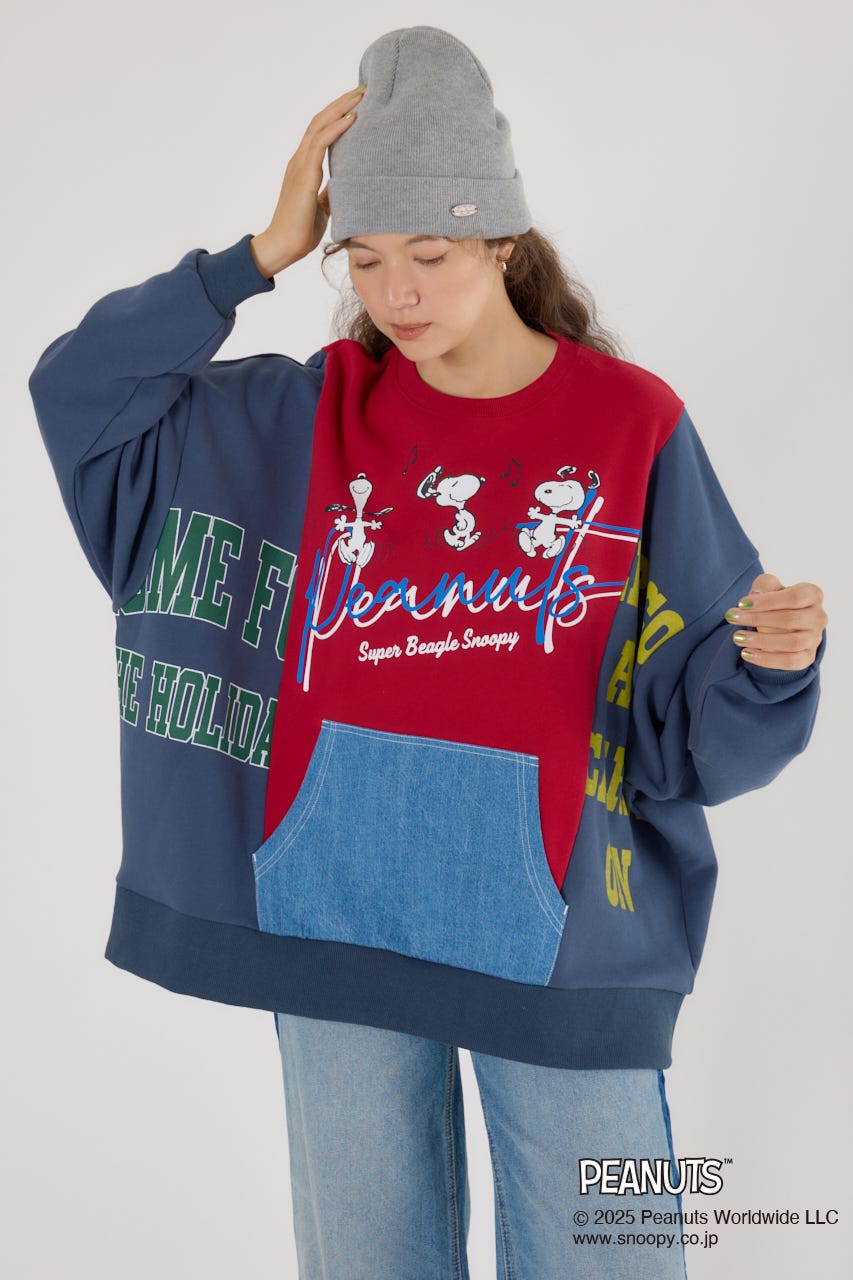 (PEANUTS) カスタムスウェットトップス 柄NVY FREE