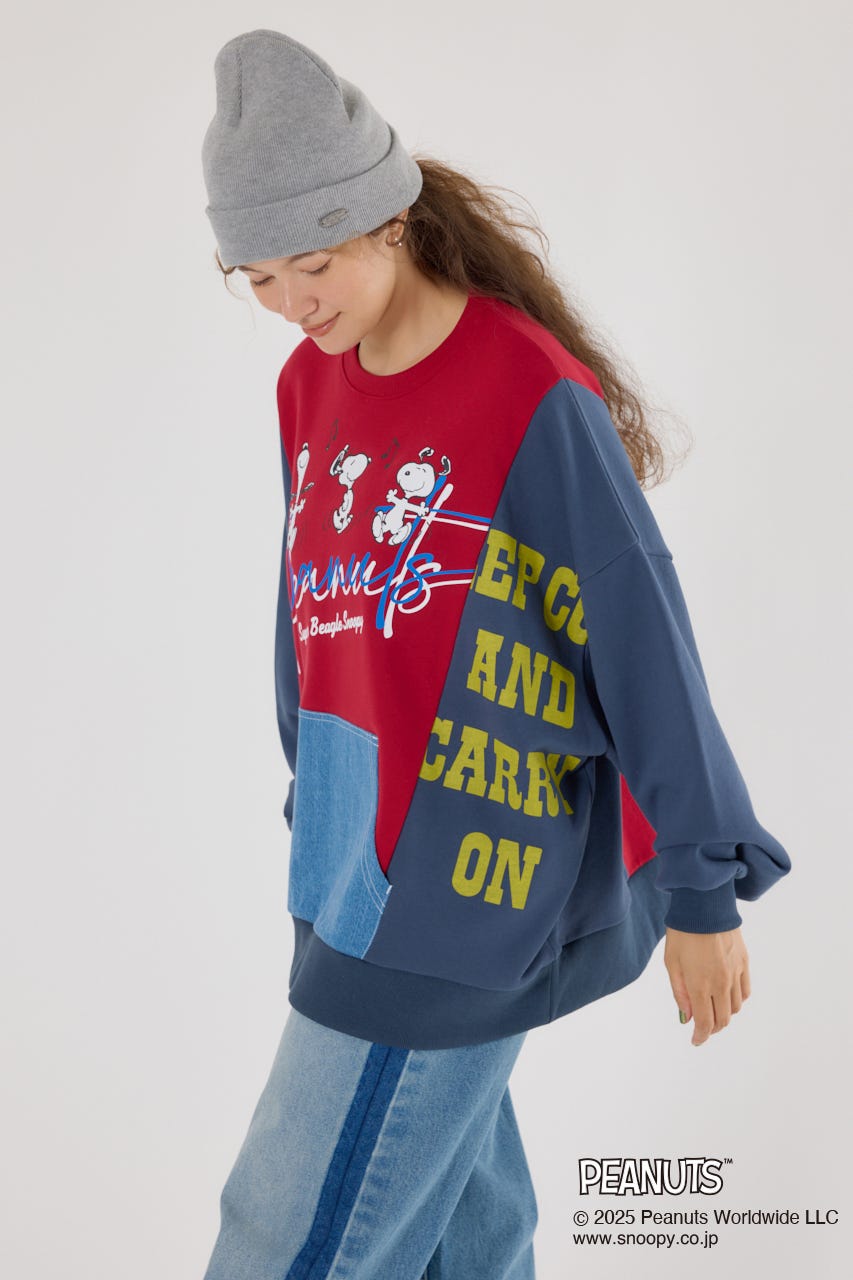 (PEANUTS) カスタムスウェットトップス 柄NVY FREE