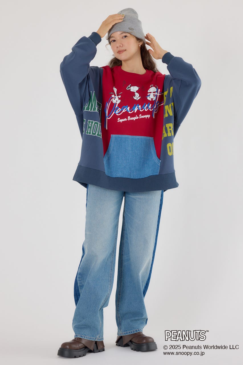 (PEANUTS) カスタムスウェットトップス 柄NVY FREE