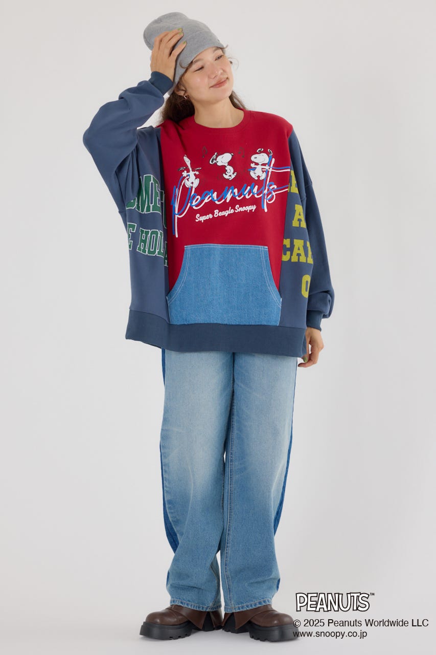 (PEANUTS) カスタムスウェットトップス 柄NVY FREE