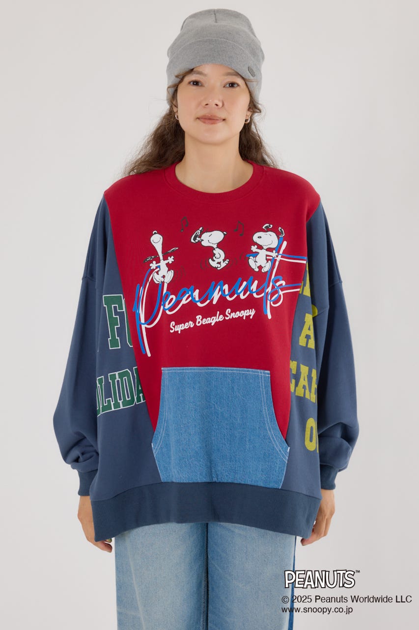 (PEANUTS) カスタムスウェットトップス 柄NVY FREE