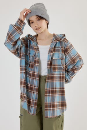 【UNISEX】フードチェックシャツ