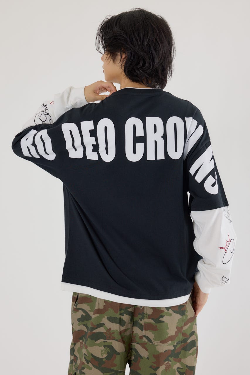 【UNISEX】オーバーロゴレイヤードロングスリーブTシャツ BLK L