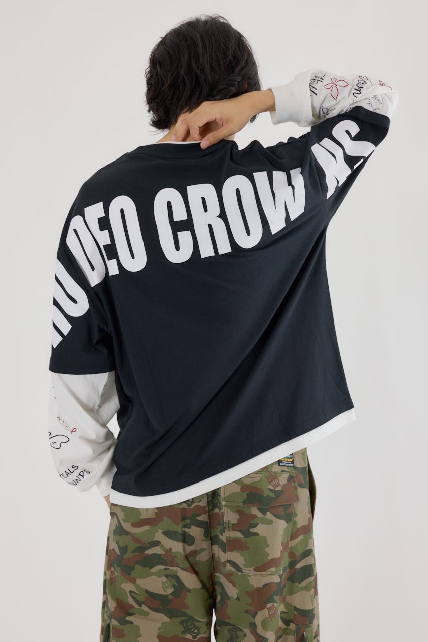 【UNISEX】オーバーロゴレイヤードロングスリーブTシャツ BLK L