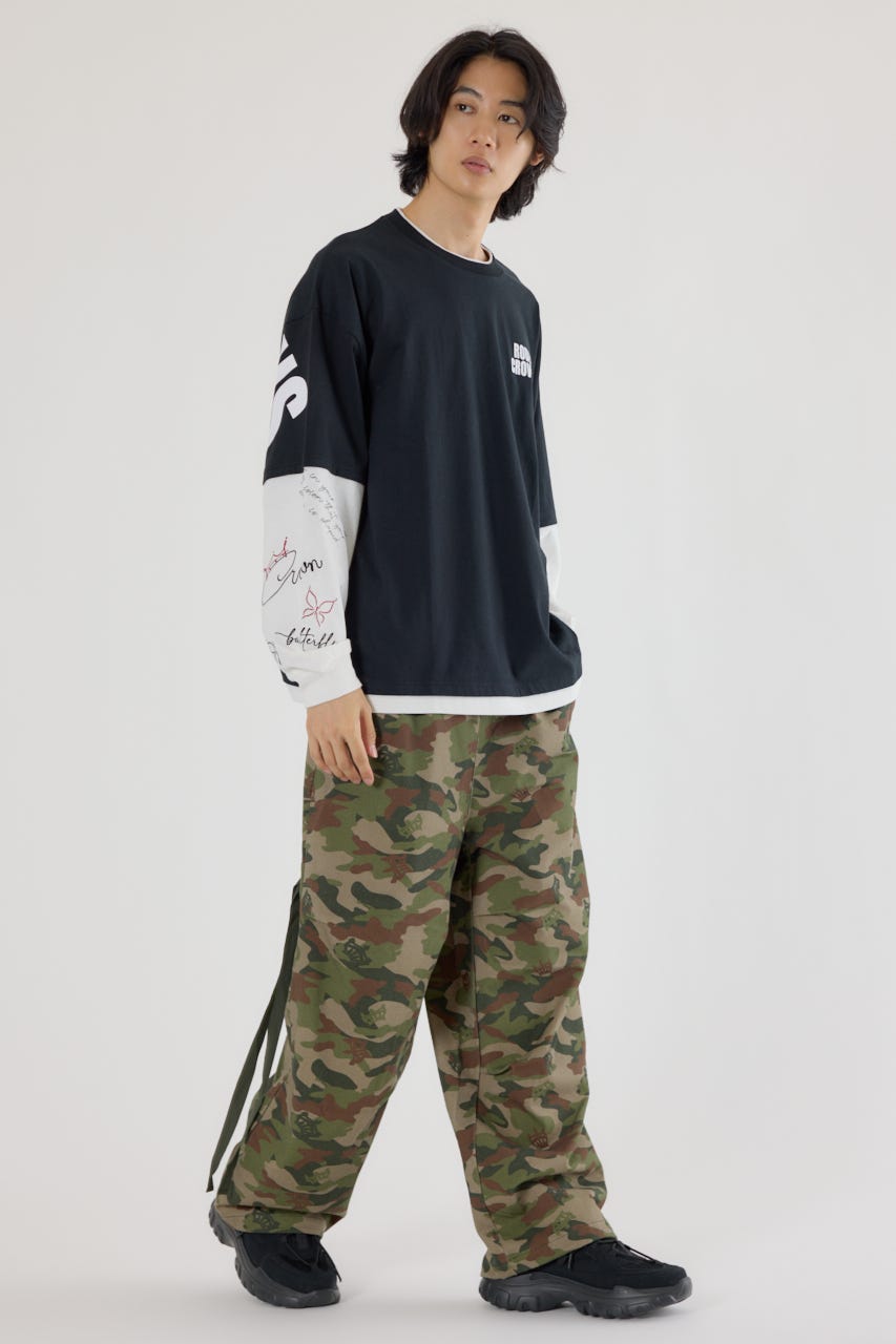 【UNISEX】オーバーロゴレイヤードロングスリーブTシャツ BLK L