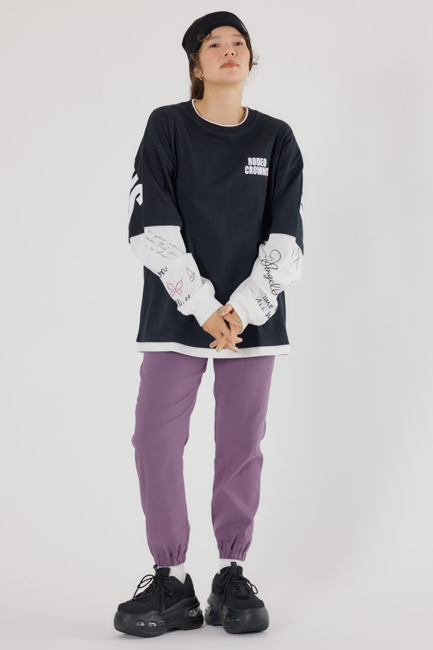 【UNISEX】オーバーロゴレイヤードロングスリーブTシャツ BLK L