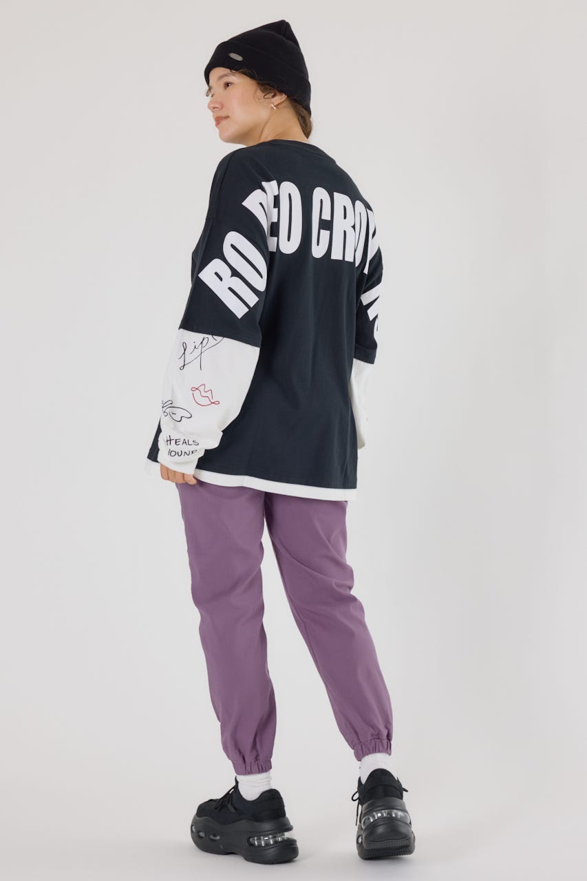 【UNISEX】オーバーロゴレイヤードロングスリーブTシャツ BLK L