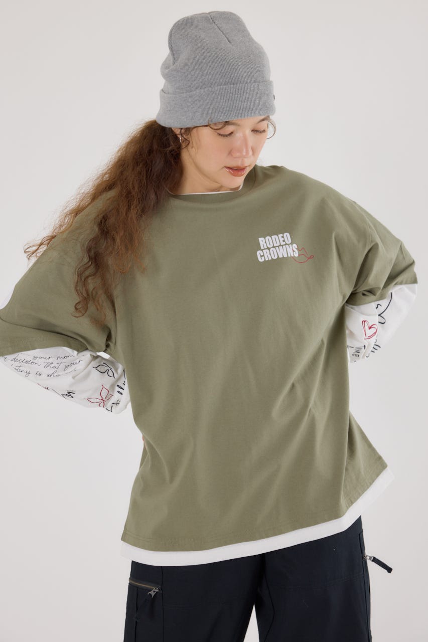 【UNISEX】オーバーロゴレイヤードロングスリーブTシャツ KHA M