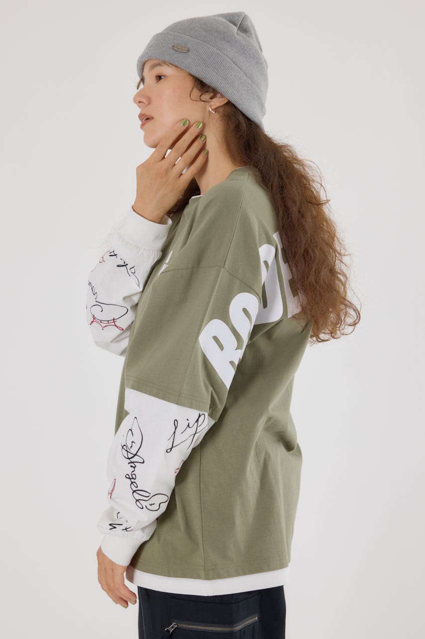 【UNISEX】オーバーロゴレイヤードロングスリーブTシャツ KHA M