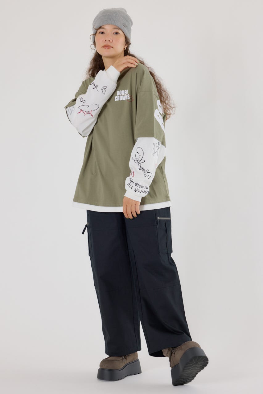 【UNISEX】オーバーロゴレイヤードロングスリーブTシャツ KHA M