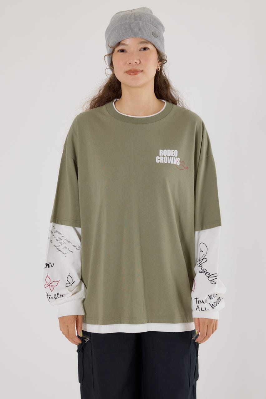【UNISEX】オーバーロゴレイヤードロングスリーブTシャツ KHA M