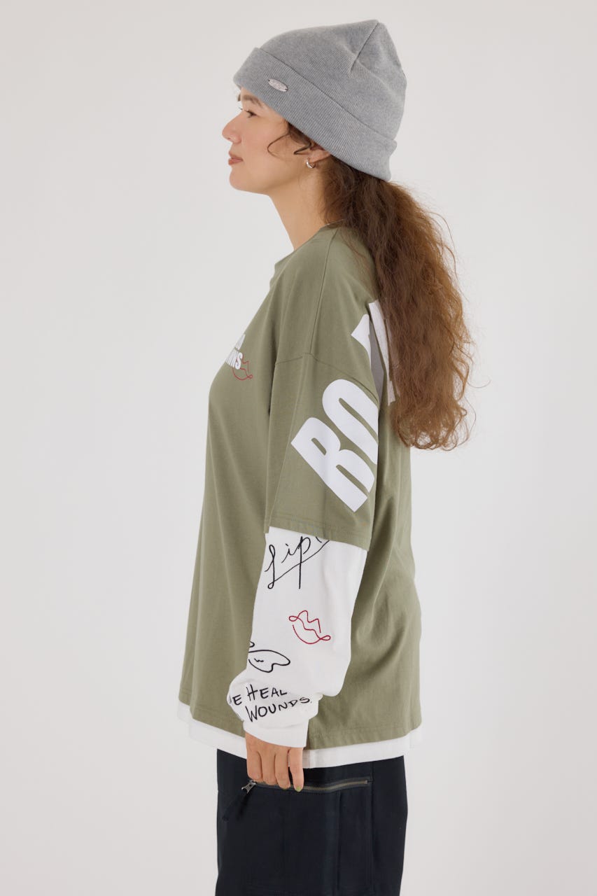 【UNISEX】オーバーロゴレイヤードロングスリーブTシャツ KHA M