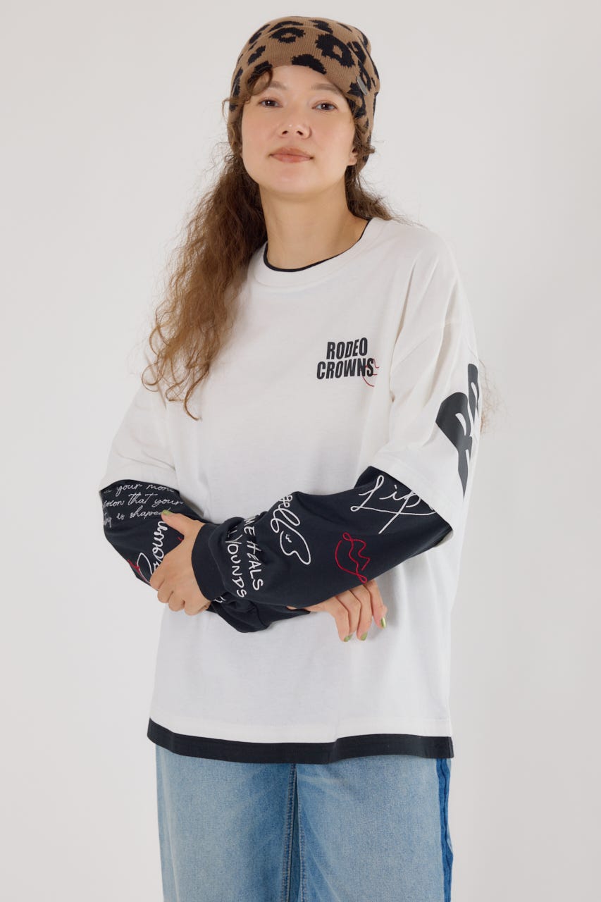 【UNISEX】オーバーロゴレイヤードロングスリーブTシャツ O/WHT L
