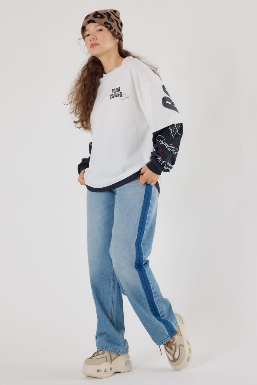 【UNISEX】オーバーロゴレイヤードロングスリーブTシャツ O/WHT L