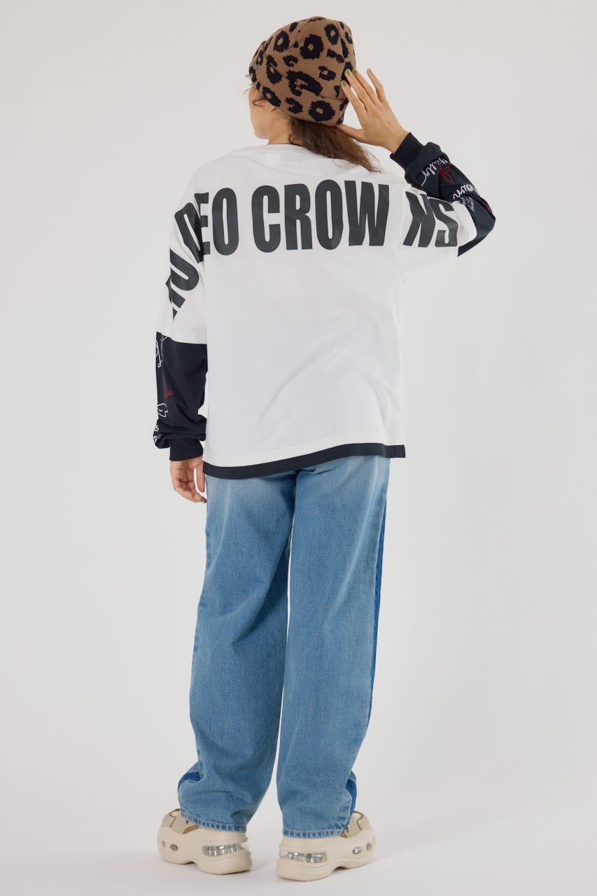 【UNISEX】オーバーロゴレイヤードロングスリーブTシャツ O/WHT L