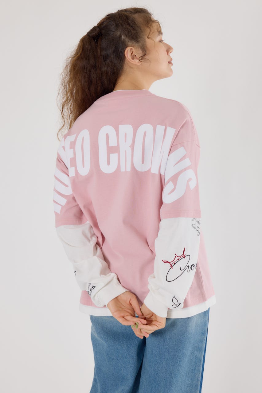 【UNISEX】オーバーロゴレイヤードロングスリーブTシャツ PNK M