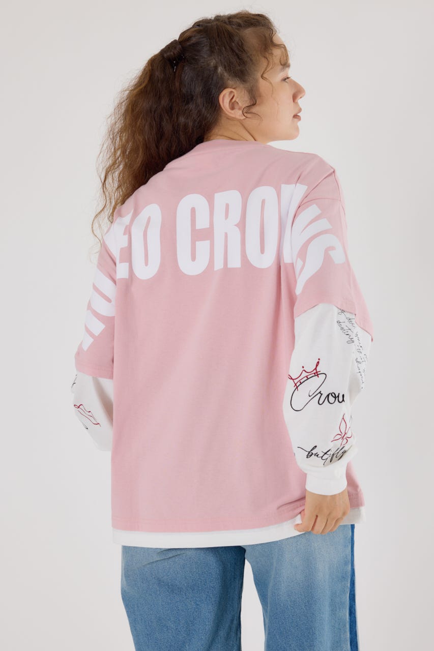 【UNISEX】オーバーロゴレイヤードロングスリーブTシャツ PNK M