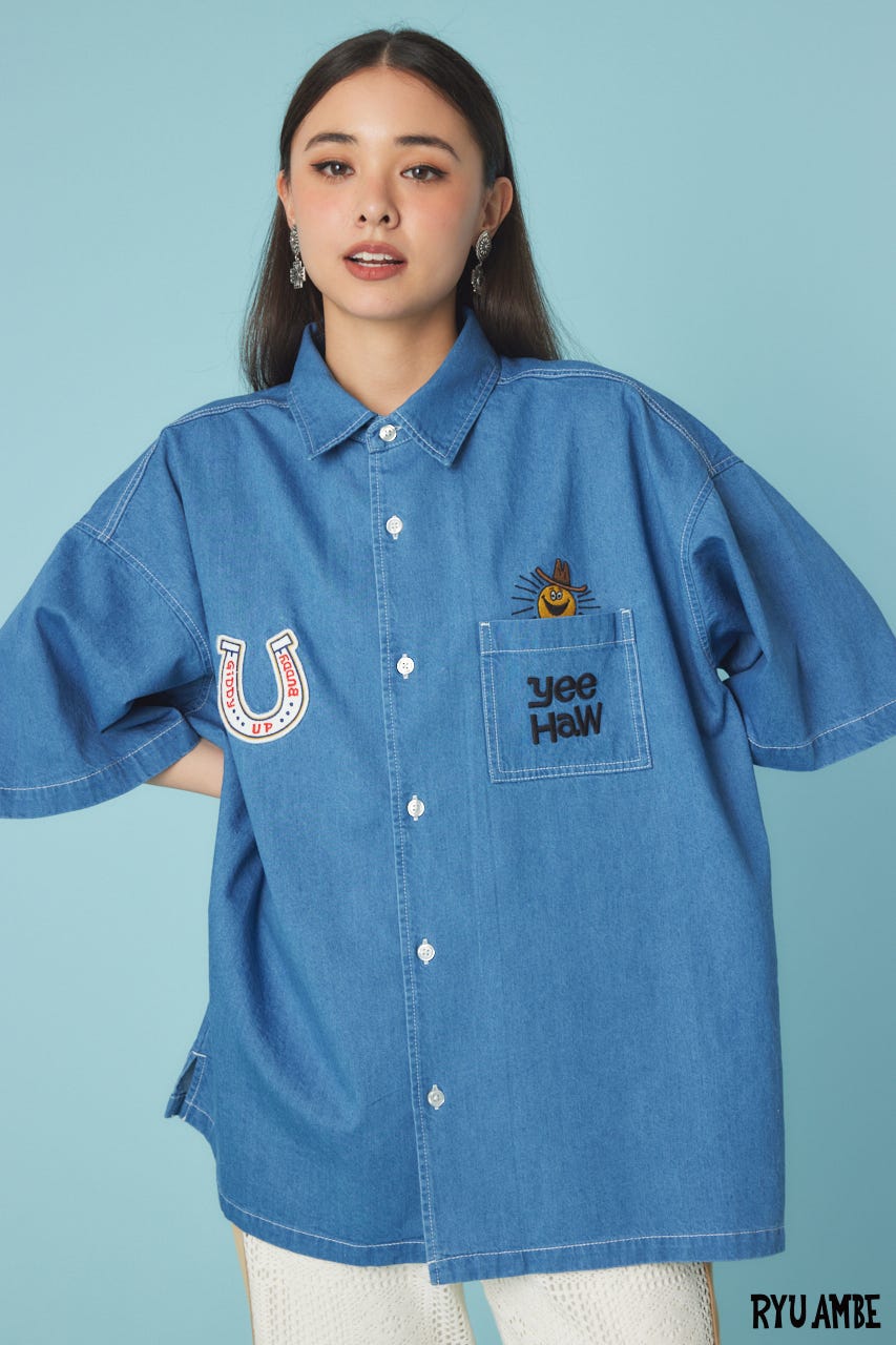 【UNISEX】(Ryu Ambe)Yee Haw シャツ BLU FREE