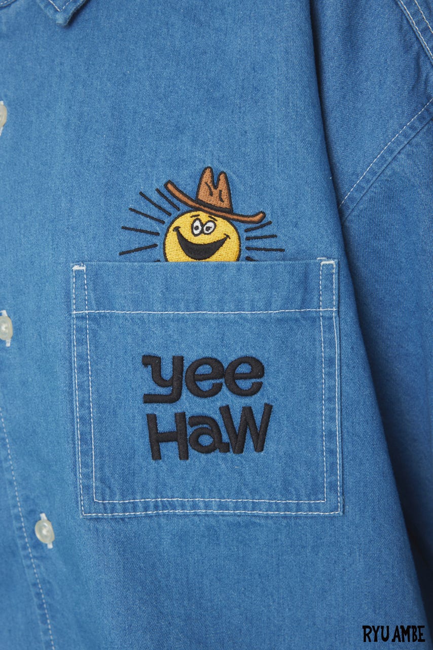 【UNISEX】(Ryu Ambe)Yee Haw シャツ BLU FREE