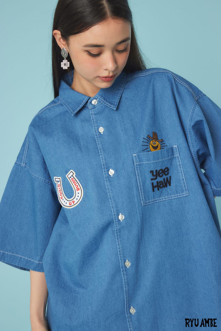 【UNISEX】(Ryu Ambe)Yee Haw シャツ BLU FREE