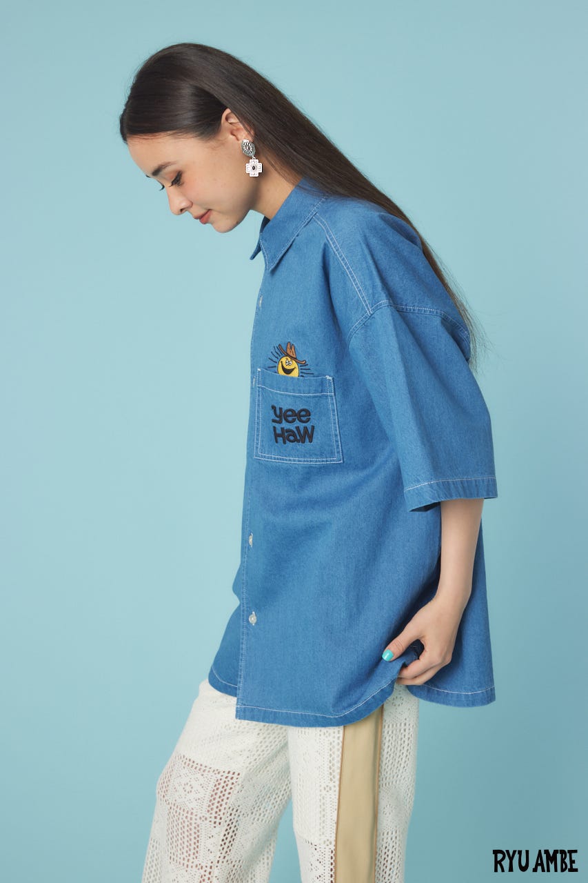 【UNISEX】(Ryu Ambe)Yee Haw シャツ BLU FREE